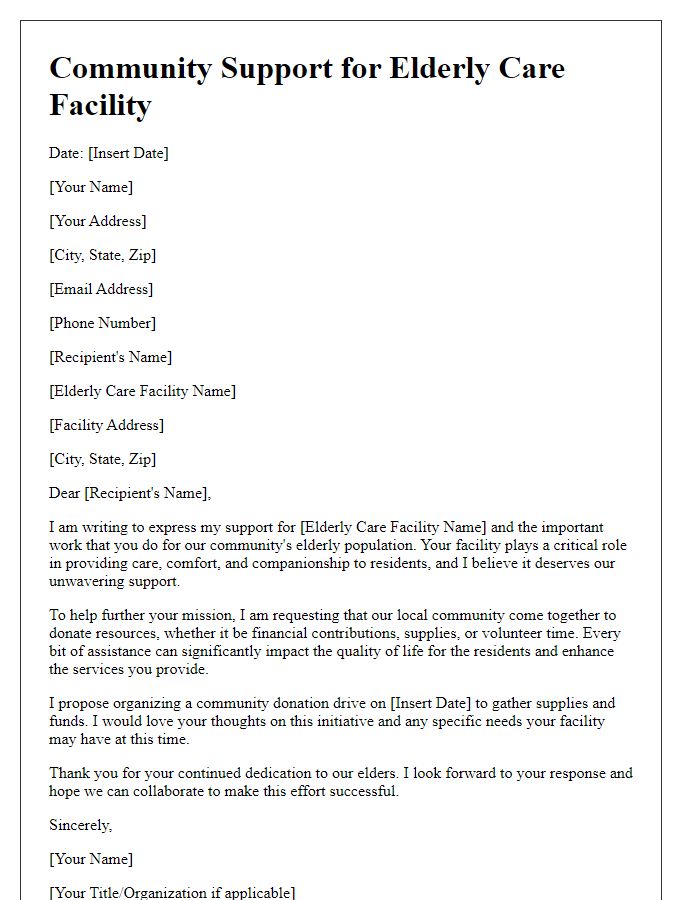 Letter template of community support for elderly care facility donations