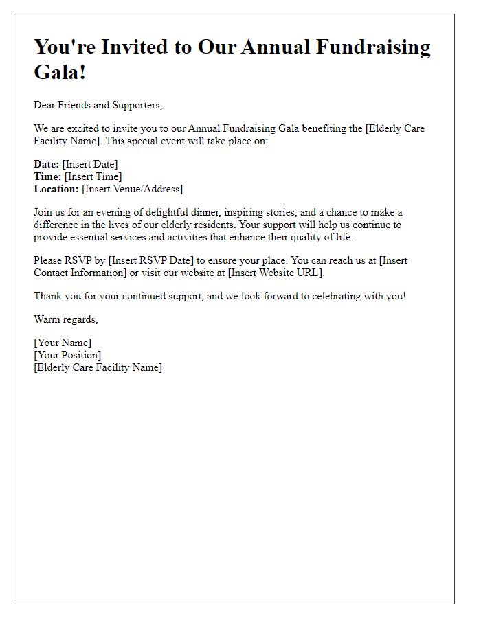 Letter template of fundraising event invitation for elderly care facility