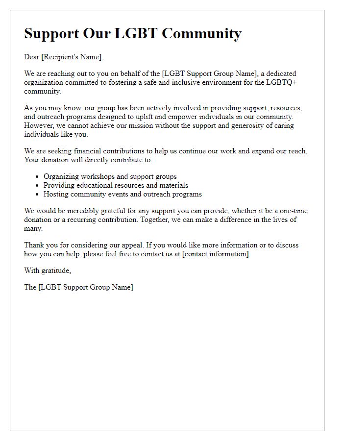 Letter template of LGBT support group community support appeal