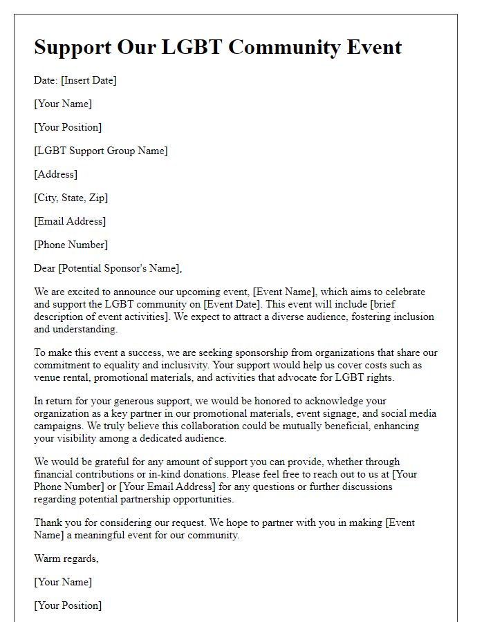 Letter template of LGBT support group event sponsorship request