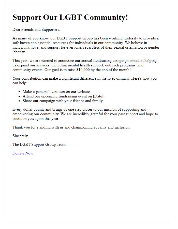 Letter template of LGBT support group fundraising appeal