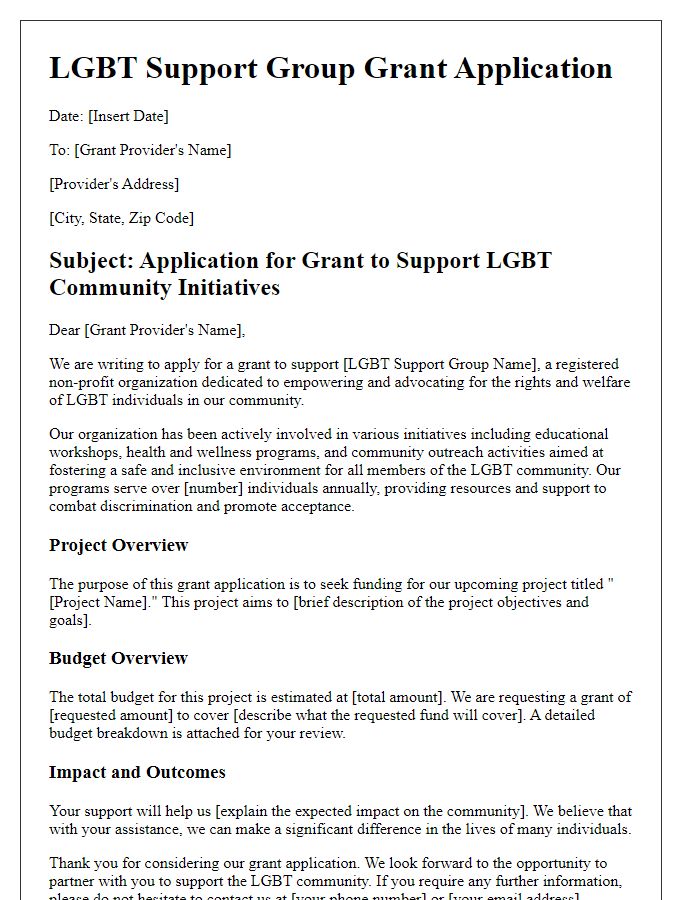 Letter template of LGBT support group grant application