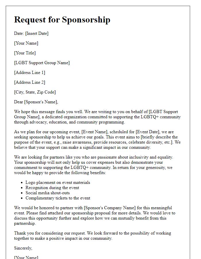 Letter template of LGBT support group sponsorship request