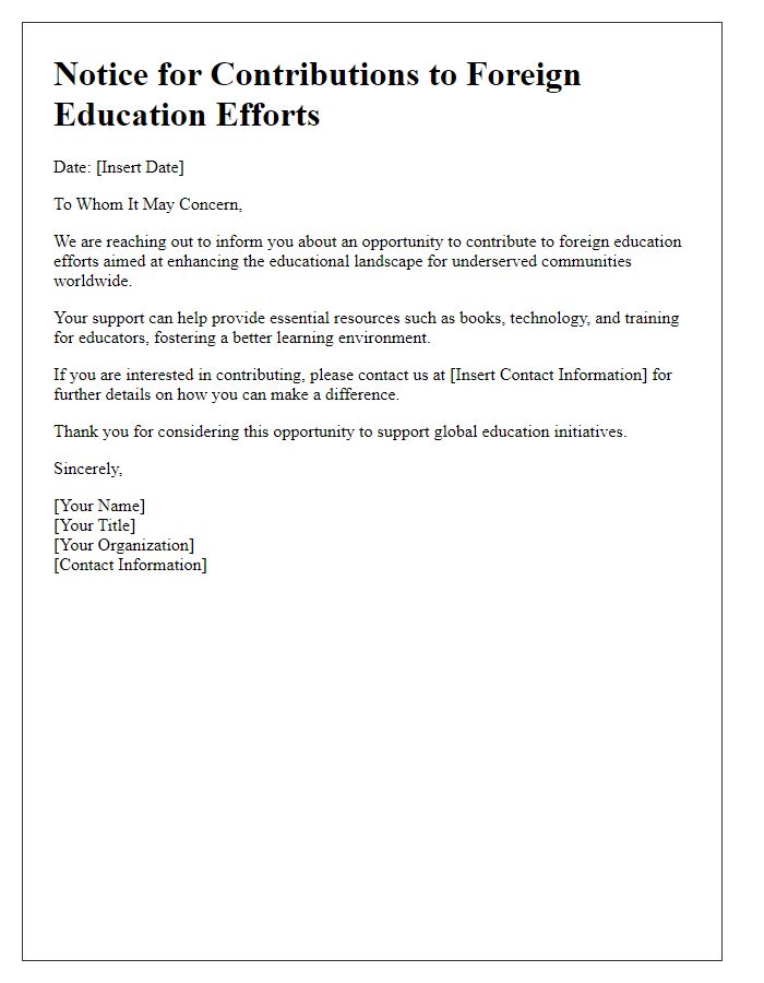 Letter template of notice for contributions to foreign education efforts