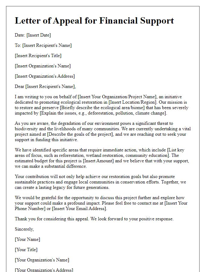 Letter template of appeal for financial support for ecological restoration