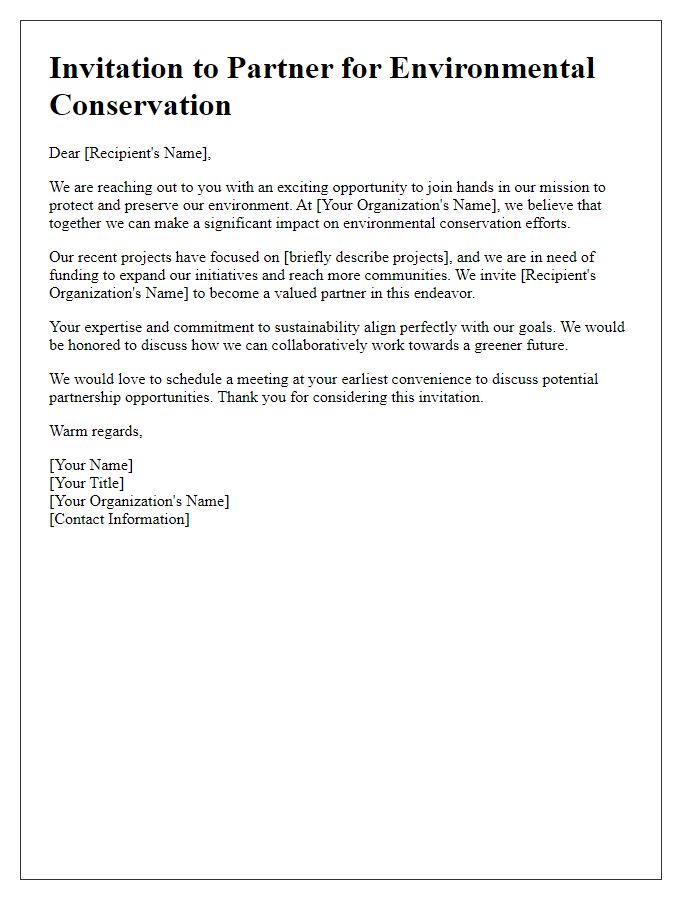 Letter template of partnership invitation for environmental conservation funding