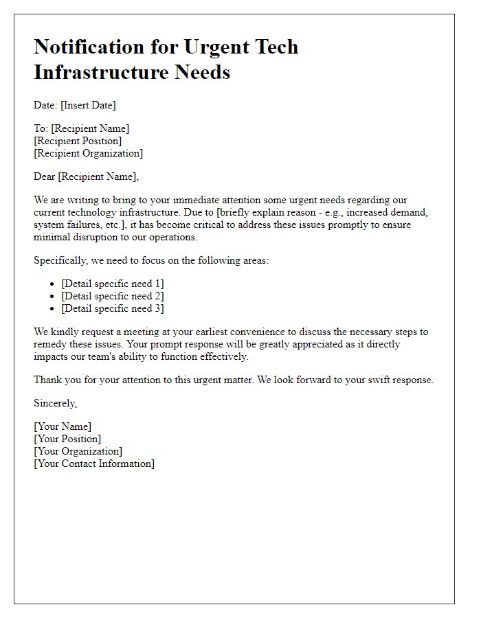 Letter template of notification for urgent tech infrastructure needs