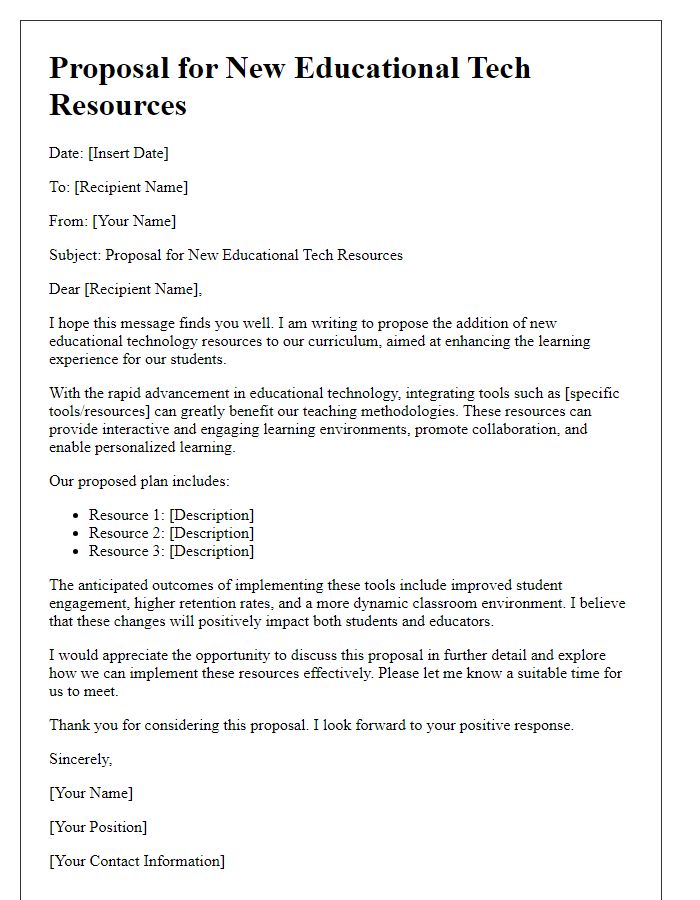 Letter template of proposal for new educational tech resources