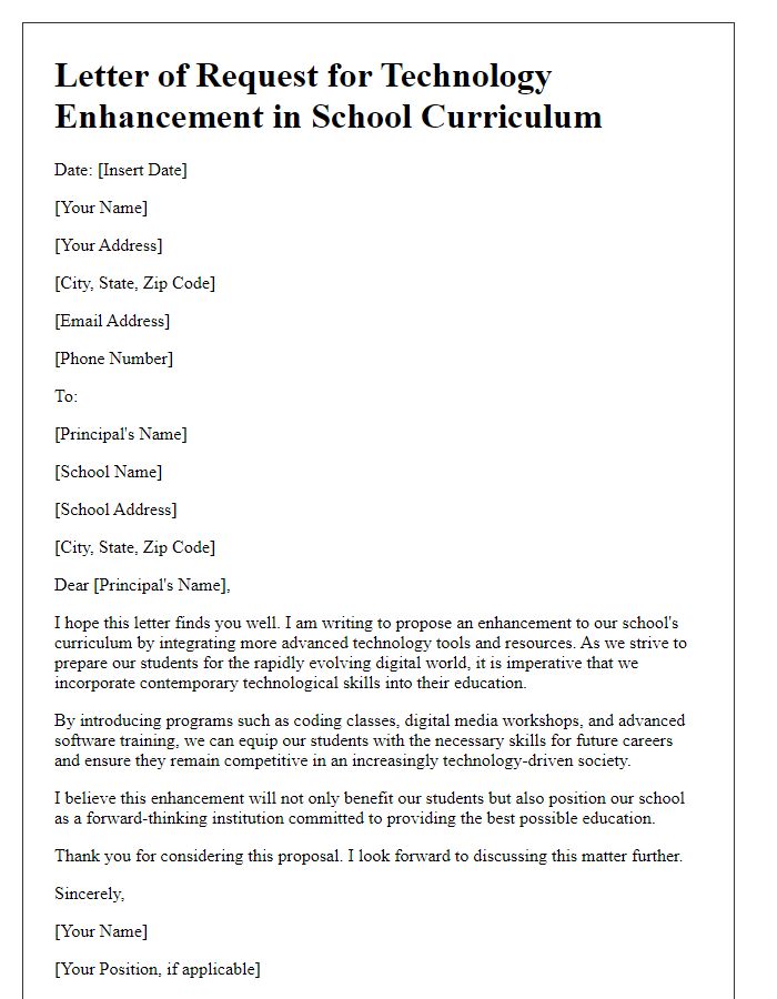 Letter template of request for technology enhancement in school curriculum