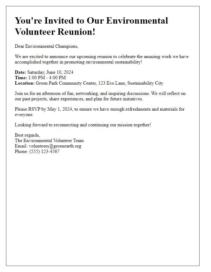 Letter template of Environmental Volunteer Reunion Invite