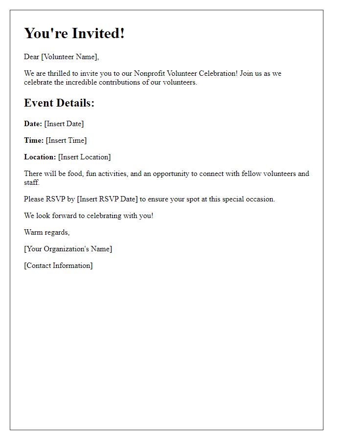 Letter template of Nonprofit Volunteer Celebration Invitation