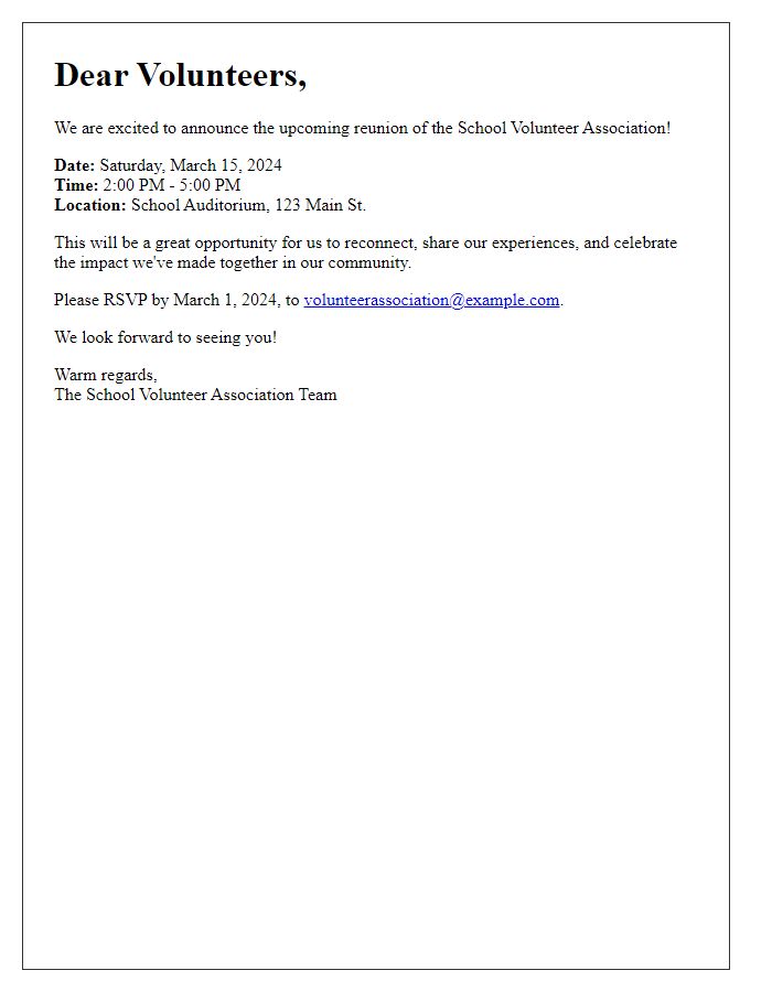 Letter template of School Volunteer Association Reunion