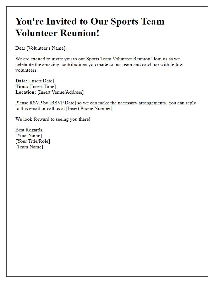 Letter template of Sports Team Volunteer Reunion Invite