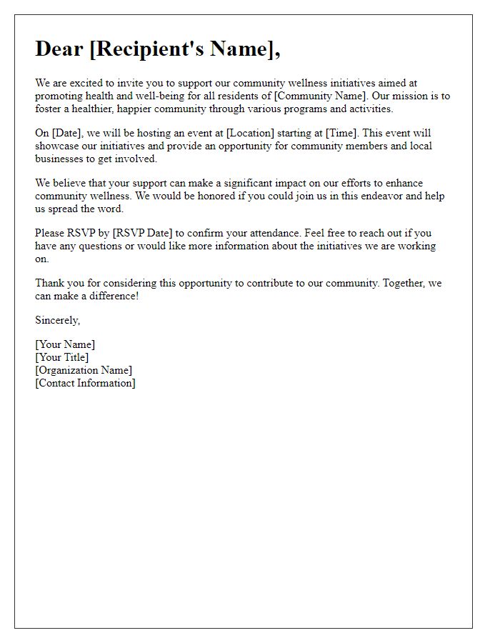 Letter template of invitation to support community wellness initiatives