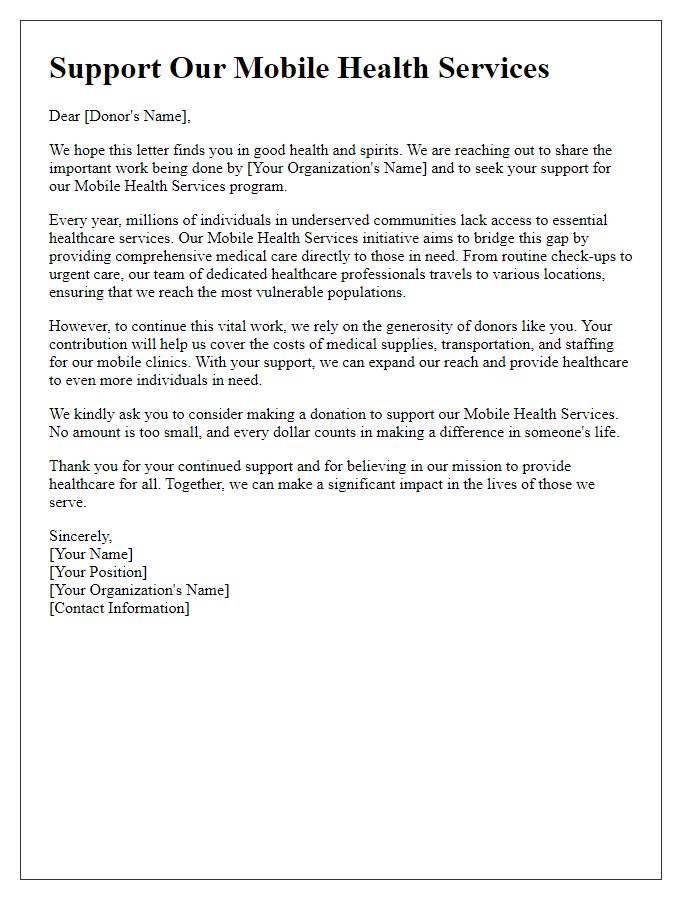 Letter template of fundraising letter for mobile health services.