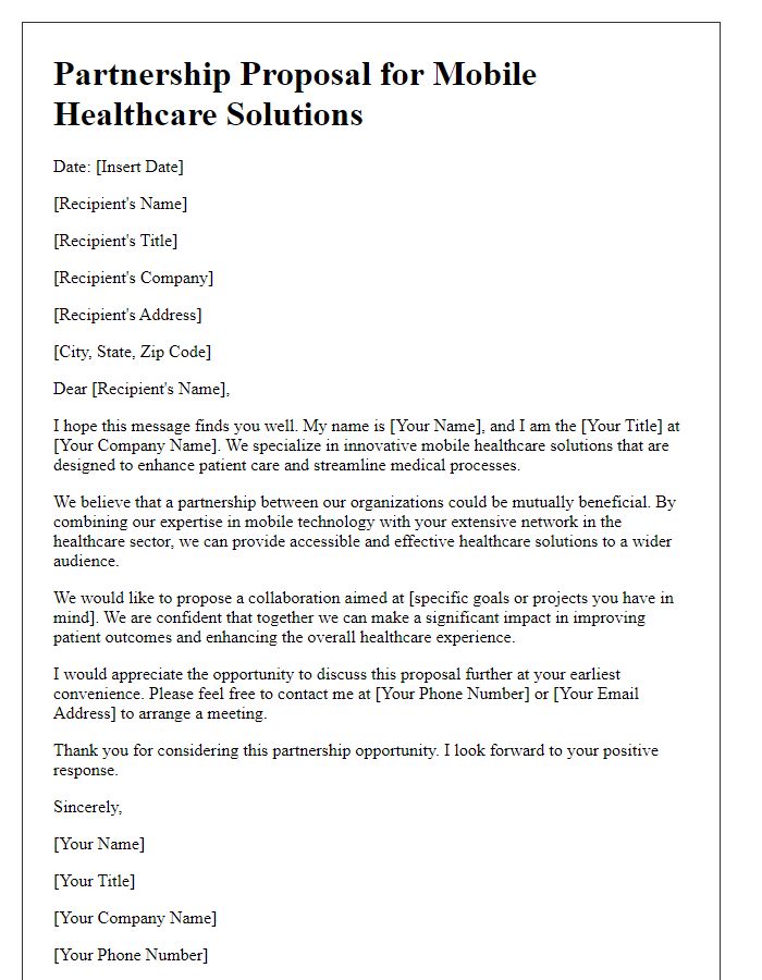 Letter template of partnership proposal for mobile healthcare solutions.