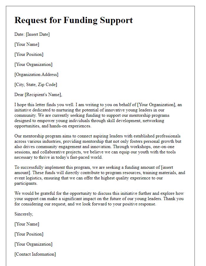 Letter template of innovative young leaders requesting funding for mentorship programs