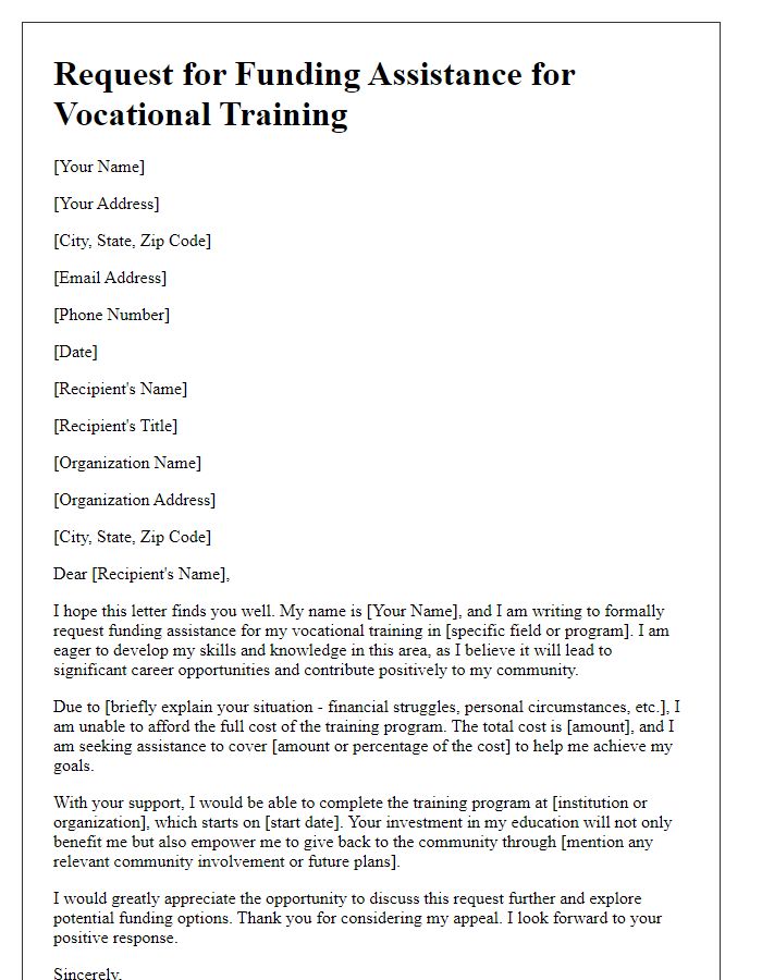 Letter template of appeal for funding assistance for vocational training