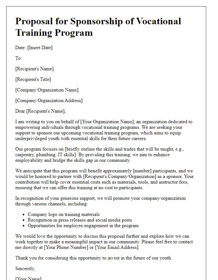 Letter template of proposal for sponsorship of vocational training program