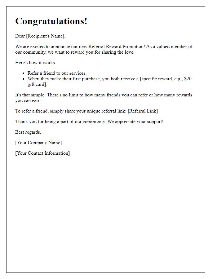 Letter template of referral reward promotion