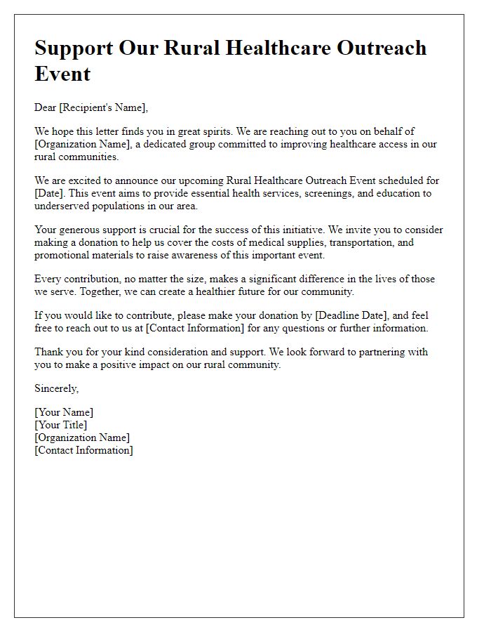 Letter template of rural healthcare outreach event donation appeal