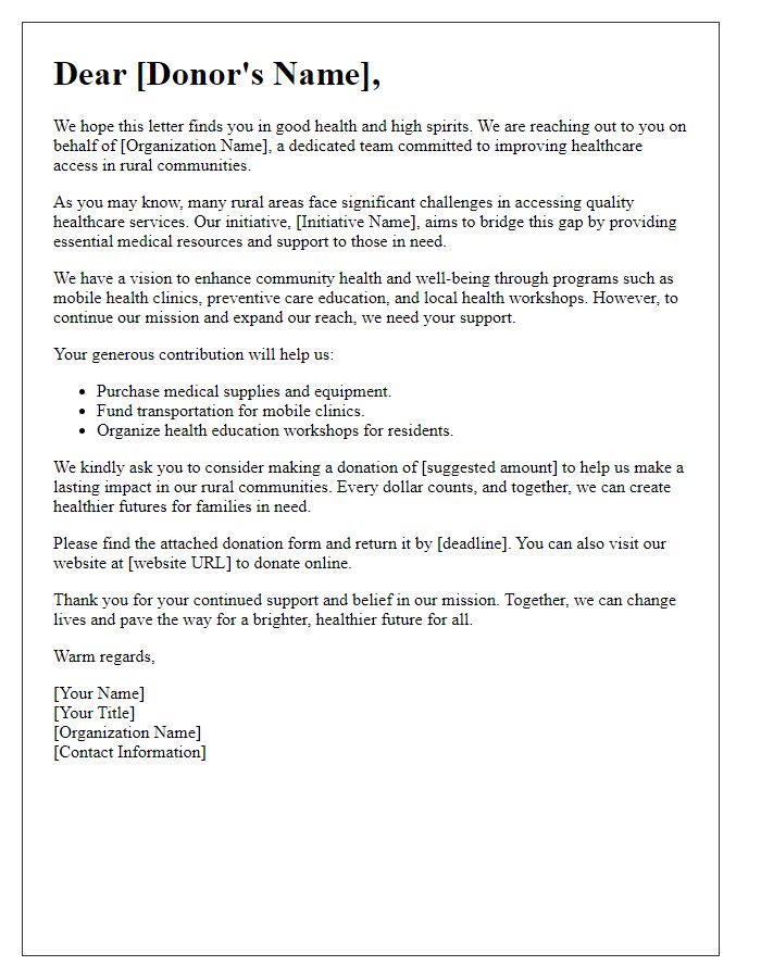 Letter template of rural healthcare outreach initiative fundraising letter