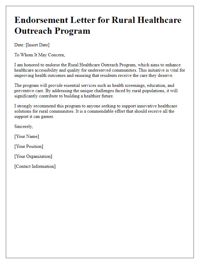 Letter template of rural healthcare outreach program endorsement