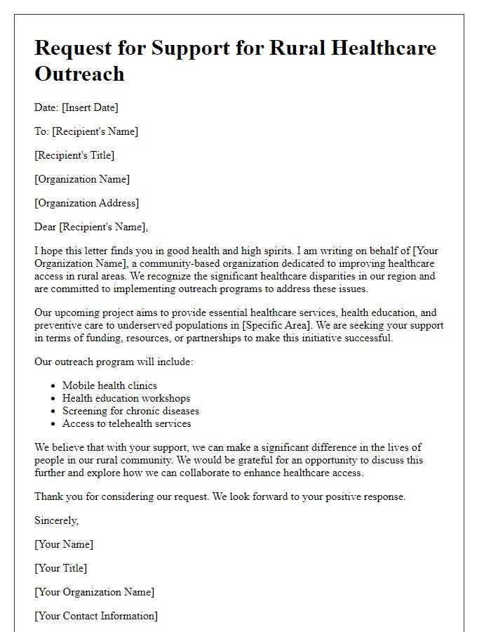 Letter template of rural healthcare outreach support request