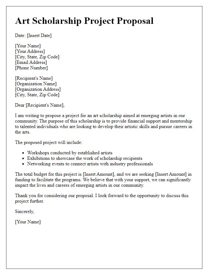 Letter template of art scholarship project proposal for emerging artists