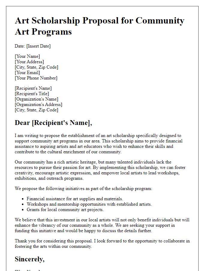 Letter template of art scholarship proposal for community art programs