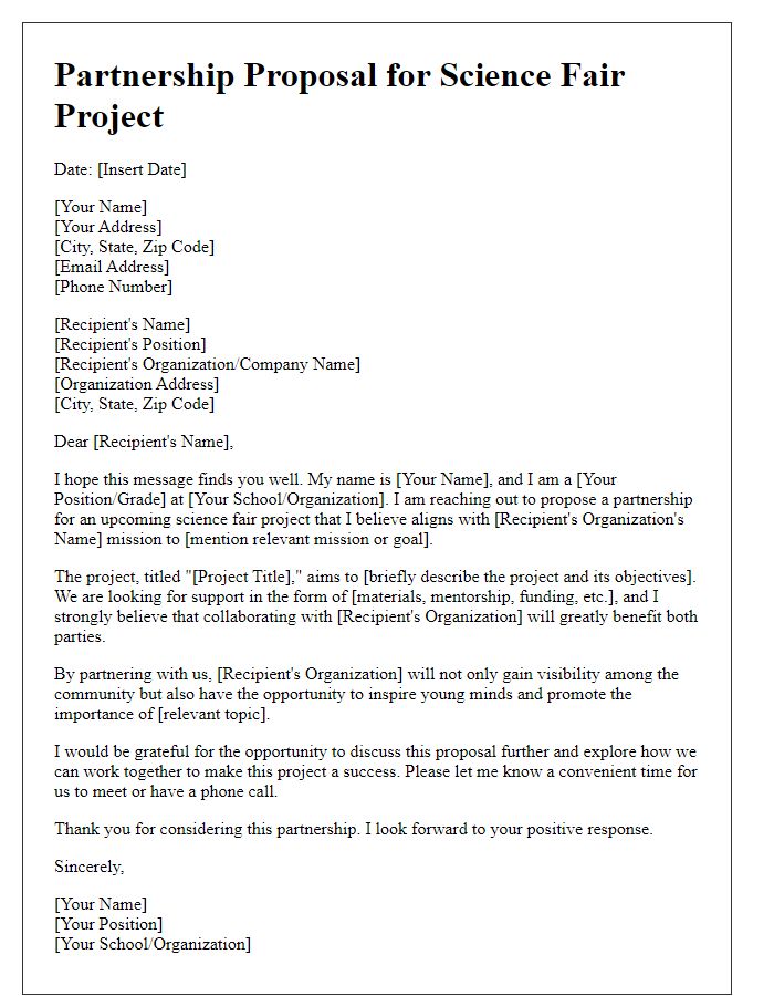 Letter template of partnership proposal for science fair project support