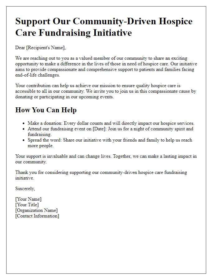 Letter template of community-driven hospice care fundraising initiative