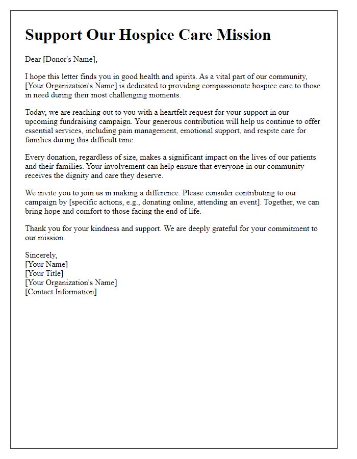 Letter template of inspiring hospice care fundraising contribution request