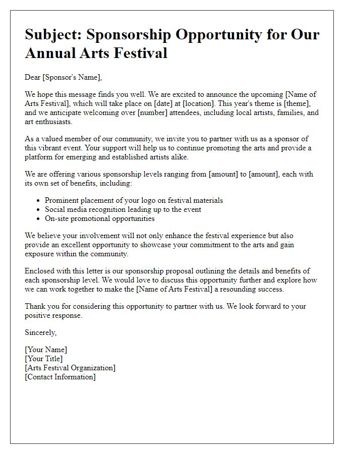 Letter template of arts festival sponsorship appeal