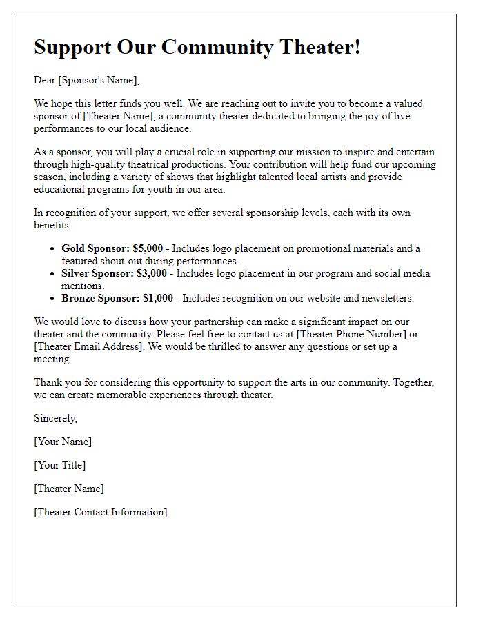 Letter template of community theater sponsorship opportunity