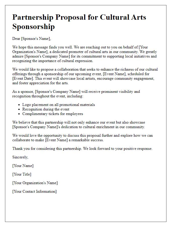 Letter template of cultural arts sponsorship collaboration