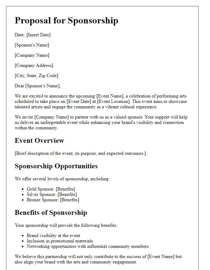 Letter template of performing arts event sponsorship proposal