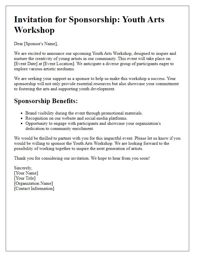 Letter template of youth arts workshop sponsorship invitation