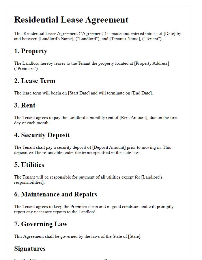 Letter template of residential lease agreement for tenants