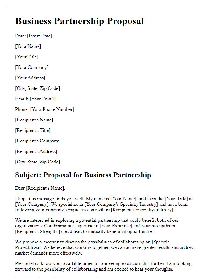 Letter template of business partnership proposal