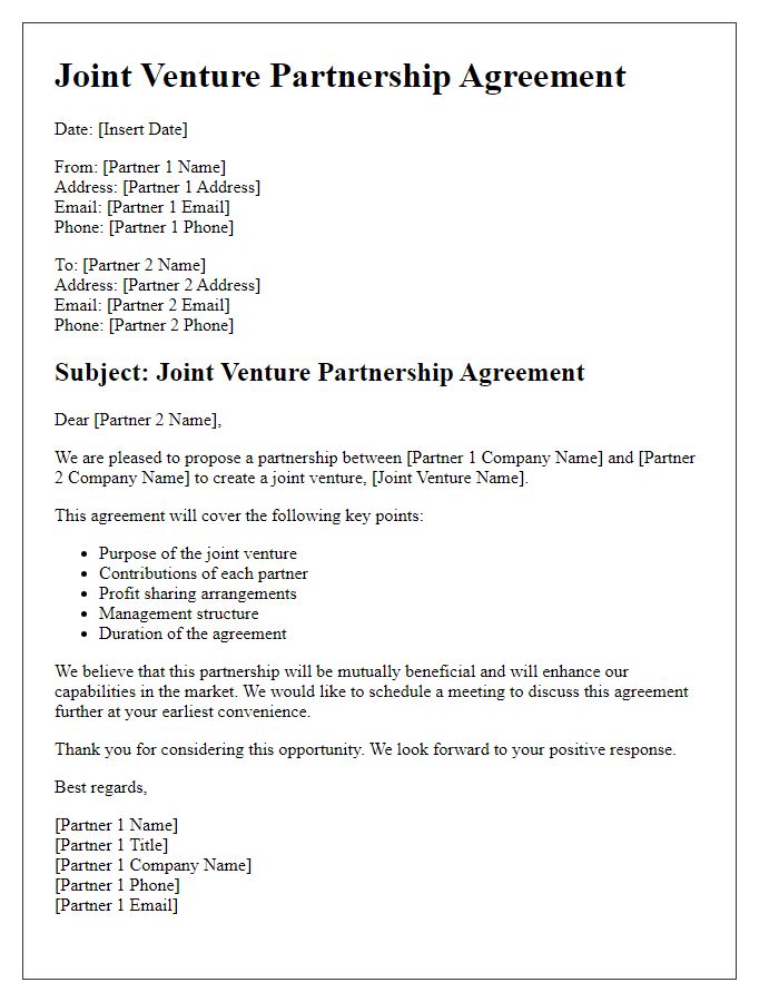 Letter template of joint venture partnership agreement