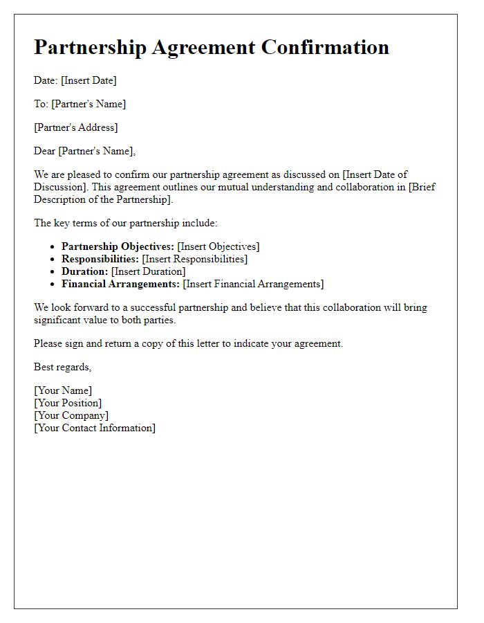 Letter template of partnership agreement confirmation