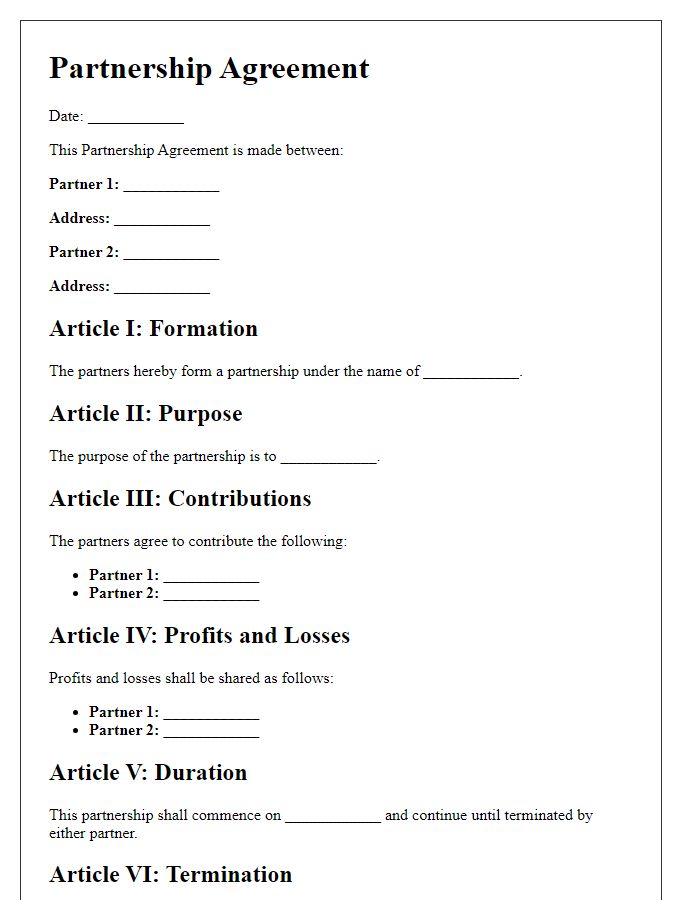 Letter template of partnership contract details