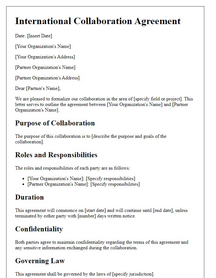 Letter template of international collaboration agreement