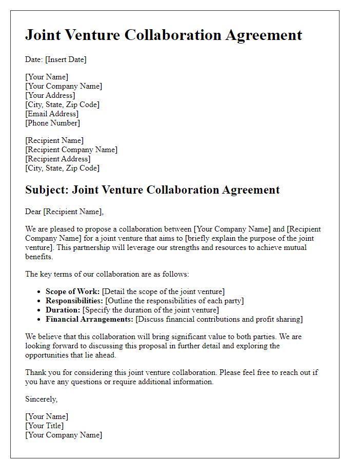 Letter template of joint venture collaboration agreement