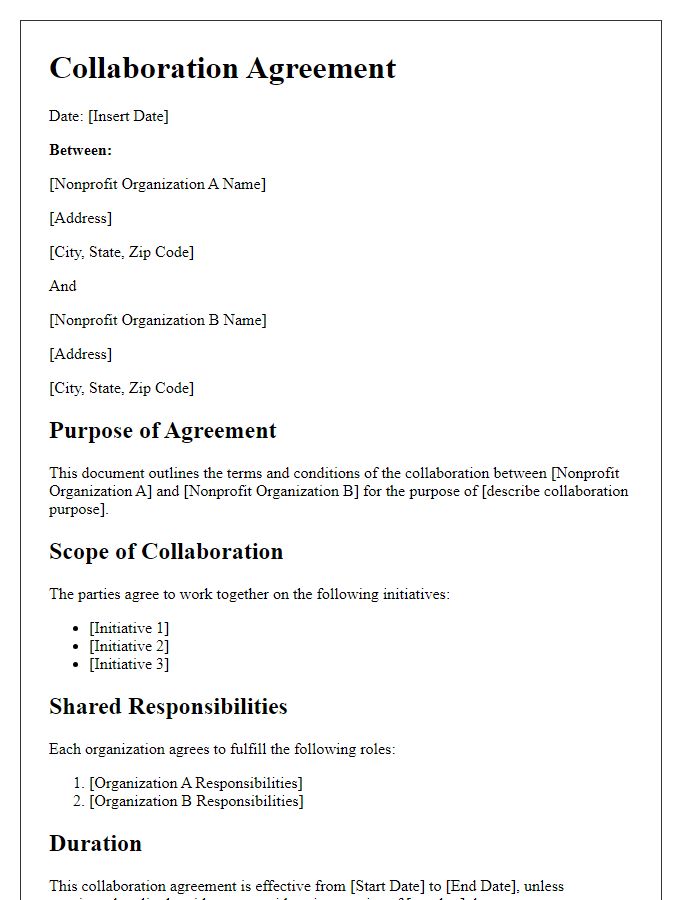 Letter template of nonprofit collaboration agreement