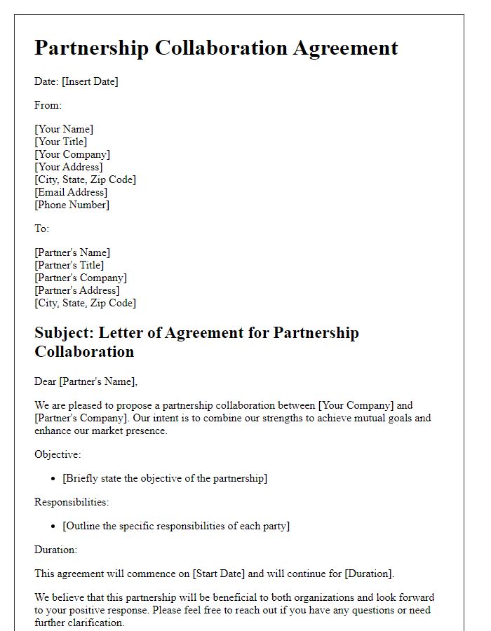 Letter template of partnership collaboration agreement