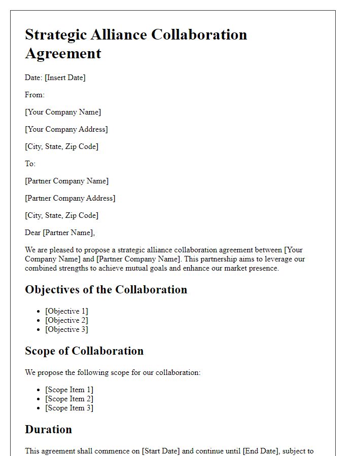 Letter template of strategic alliance collaboration agreement