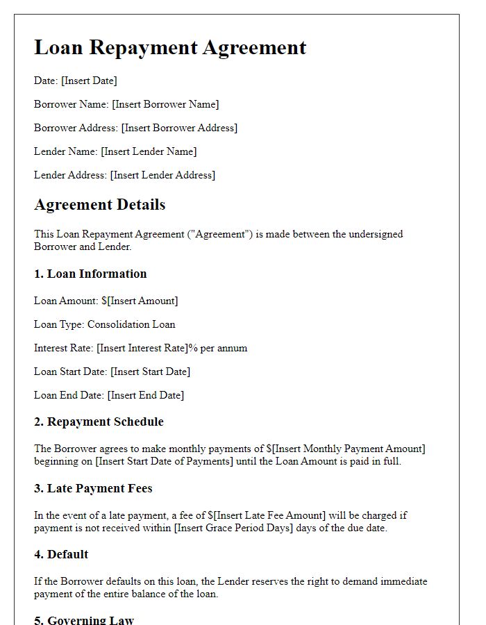 Letter template of loan repayment agreement for consolidation loans.