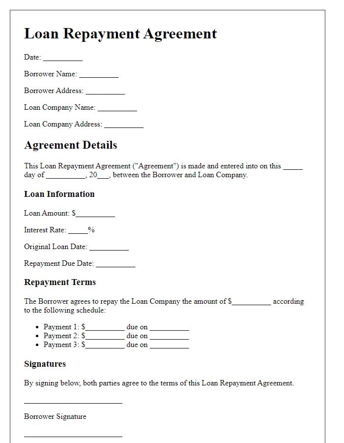 Letter template of loan repayment agreement for payday loans.